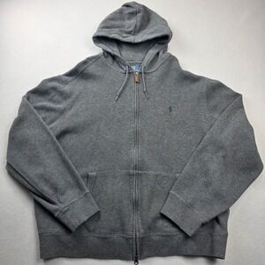 Polo Ralph Lauren Zip Hoodie Mens XXL Grey Full Zip Cotton Pony Logo Sweater